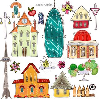 卡通城市元素矢量素材-3