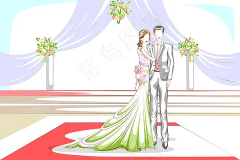 卡通手绘新人情侣插画矢量素材