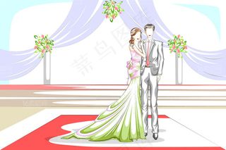 卡通手绘新人情侣插画矢量素材