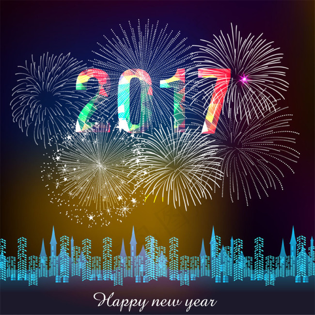 城市建筑2017年烟花图片eps,ai矢量模版下载