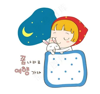 女孩抱着兔子睡觉图片