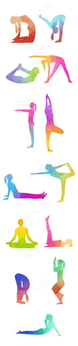 手绘水彩瑜伽动作瑜伽人物水彩剪影