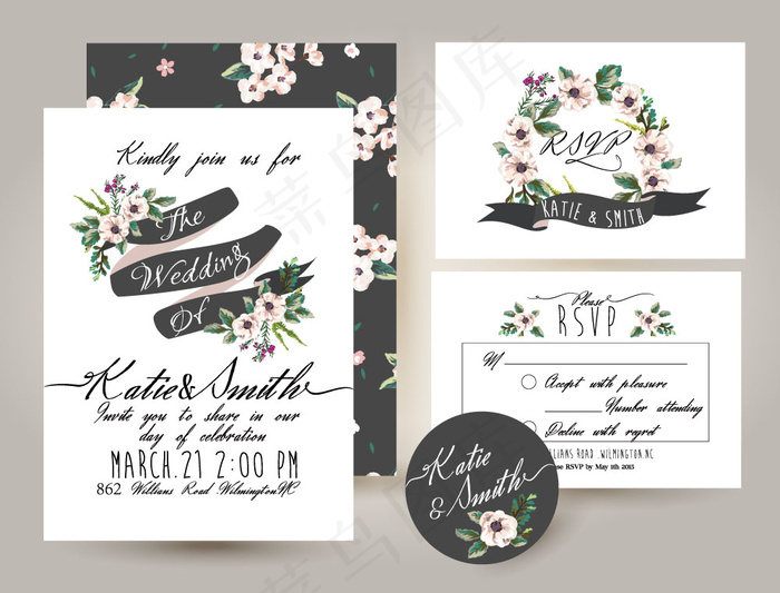 素雅花朵请贴模板下载