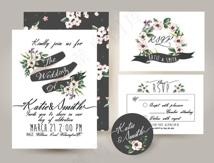 素雅花朵请贴模板下载