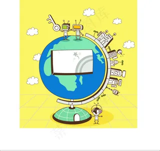 矢量插画地球仪房子源文件下载