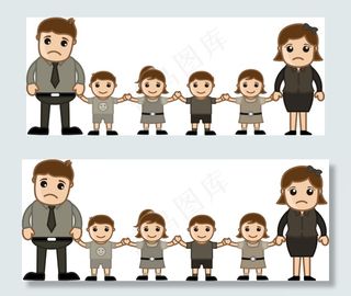 悲伤的家庭-矢量字符的卡通插画