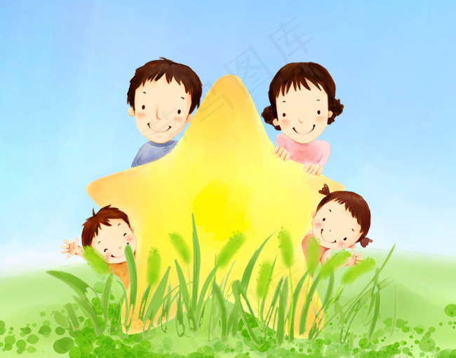 星星上的一家人卡通psd模版下载