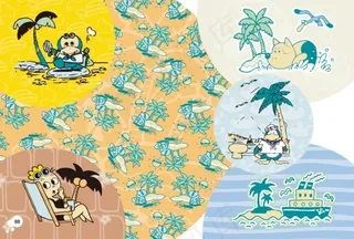 阳光海滩卡通背景底纹矢量素材