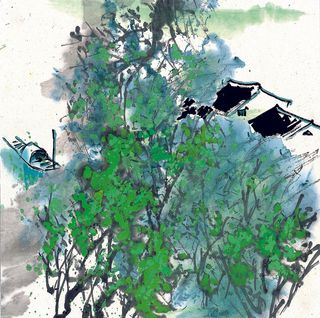 浓墨重彩山水树画