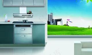 西式烟机厨房图片