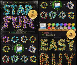 五角星组成的艺术字字体动作