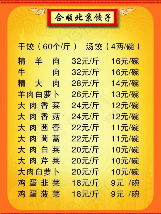 菜单（底图为整张位图）图片cdr矢量模版下载