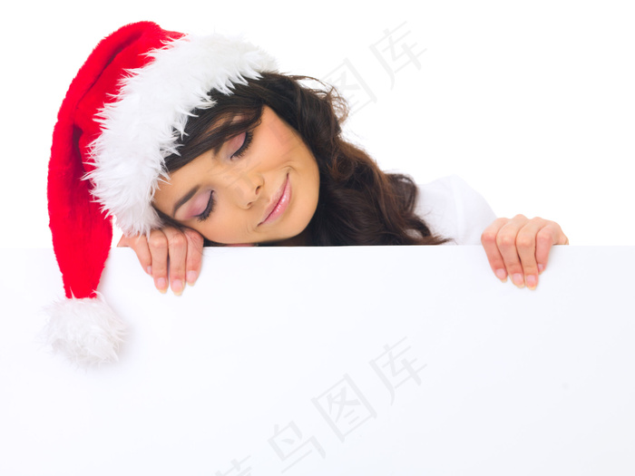 空白广告牌后面的优雅漂亮美女图片