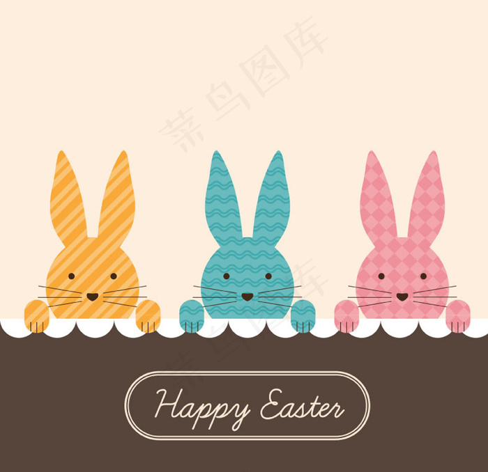 3个花纹兔子复活节贺卡矢量图