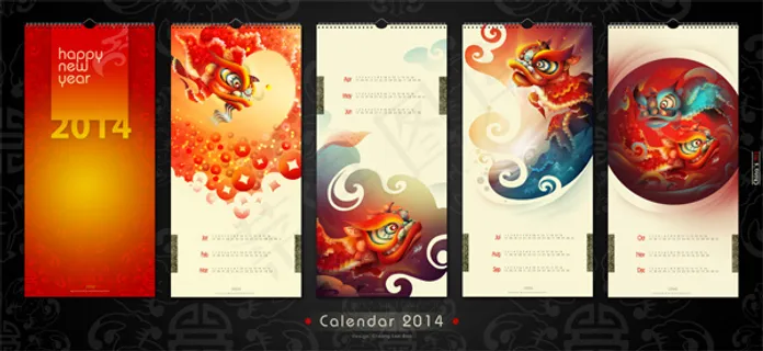 2014传统挂历封面设计PSD分