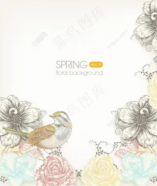 春天开花的花卉背景矢量插画