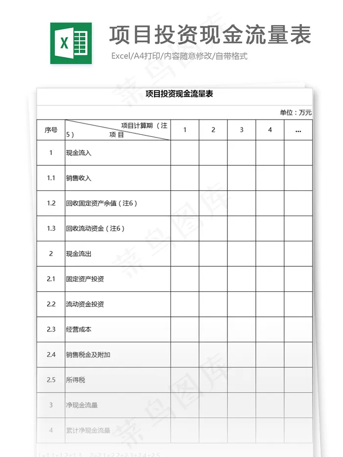 项目投资现金流量表格