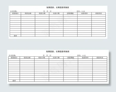 短期借款、长期借款明细表