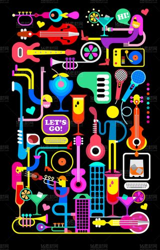 炫彩潮流线性绘画矢量素材