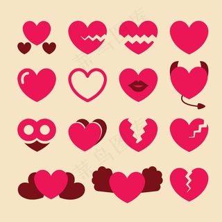 情人节玫红色爱心矢量图
