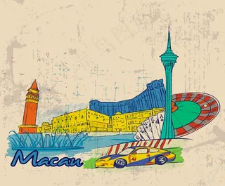 澳门的涂鸦和垃圾背景矢量插画