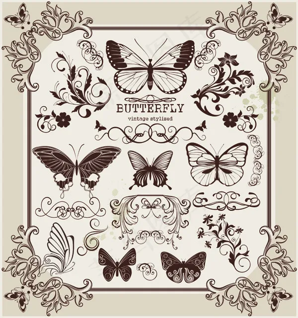 蝴蝶线描矢量素材eps,ai矢量模版下载