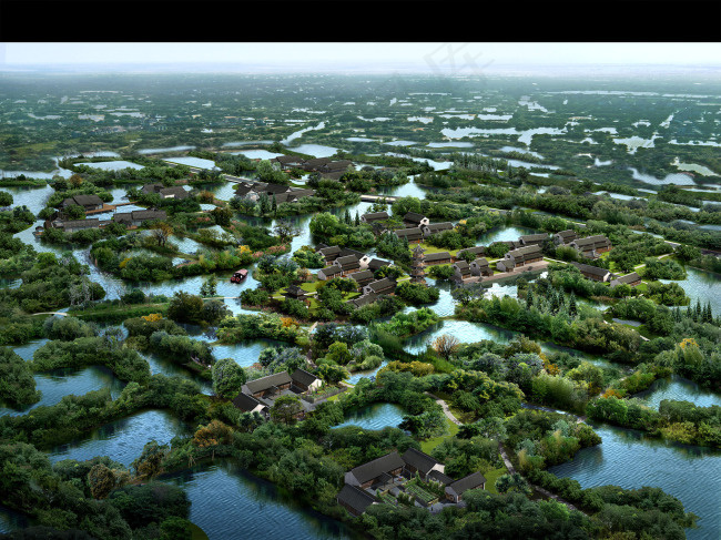 江南水乡3D效果图(2362X1772(DPI:72))psd模版下载