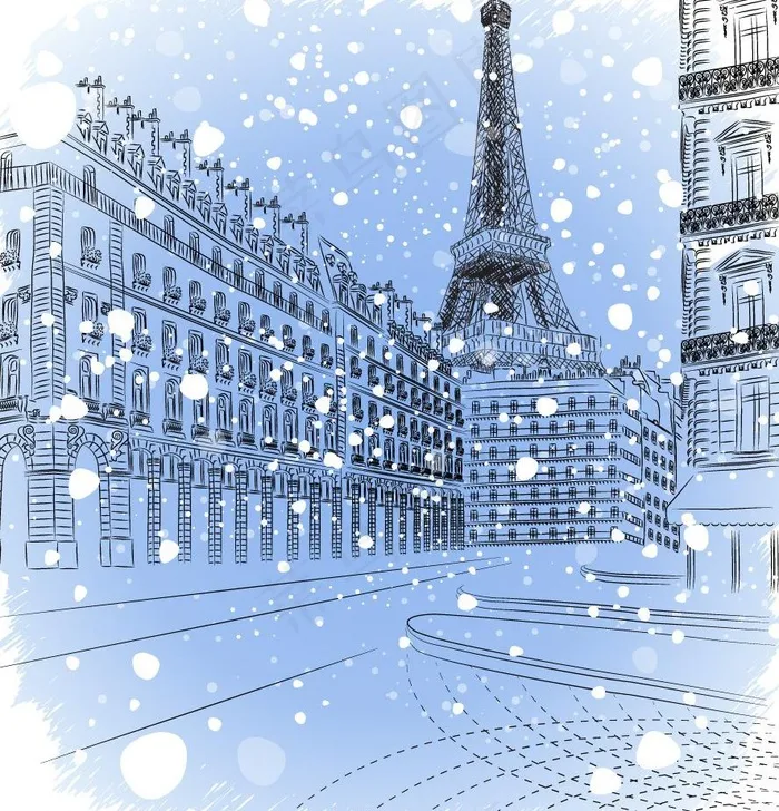 冬季巴黎雪景图片eps,ai矢量模版下载