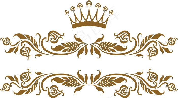 卡通金色皇冠花纹边框png元素