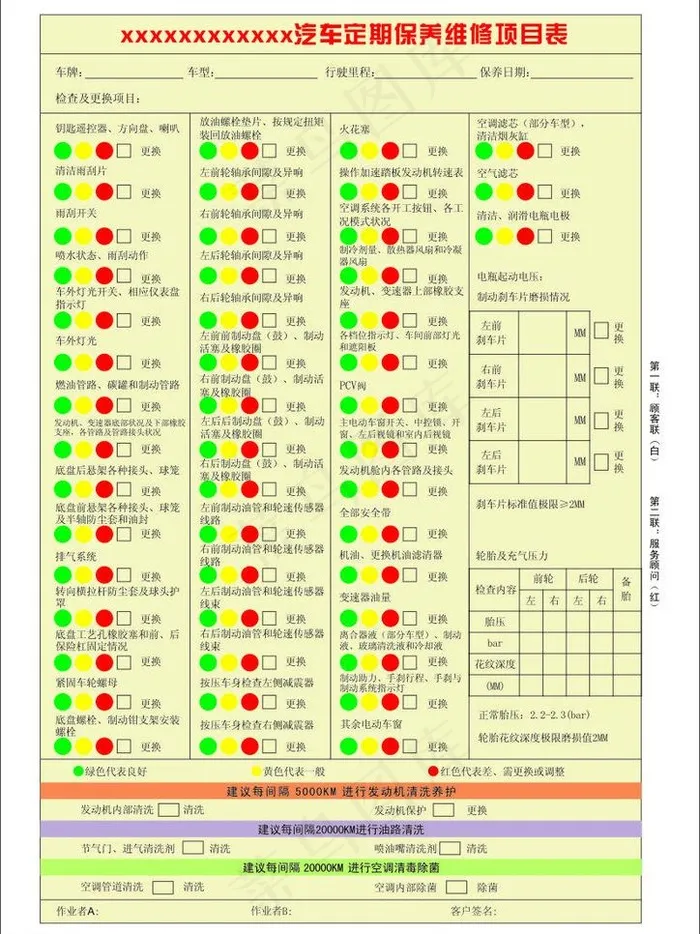 汽车维修项目表图片cdr矢量模版下载