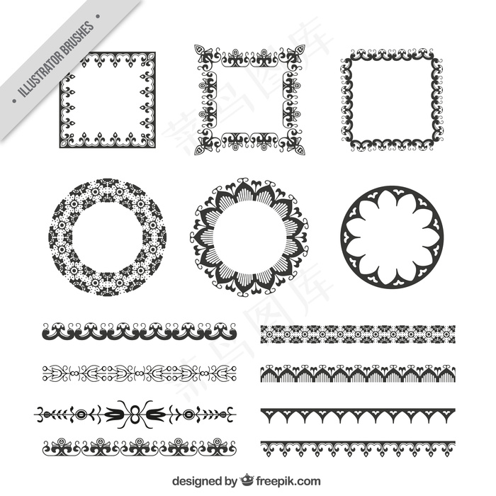 复古风格的装饰相框和边框设置ai矢量模版下载