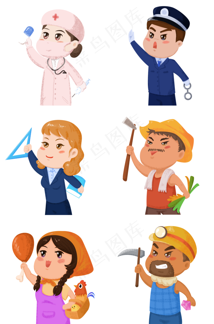 卡通劳动节职业人物之举手向前冲卡通劳动节职业人物之举手向前冲,免抠元素