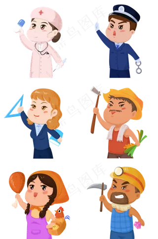 卡通劳动节职业人物之举手向前冲卡通劳动节职业人物之举手向前冲,免抠元素