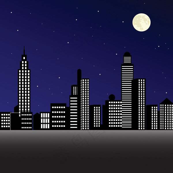 夜晚城市建筑物矢量图eps,ai矢量模版下载