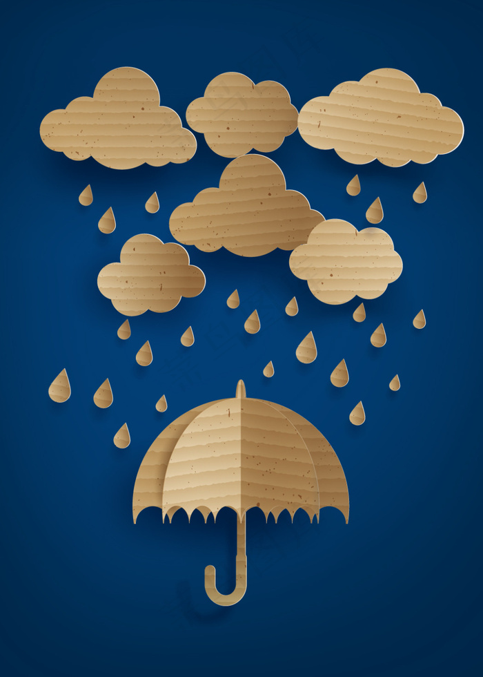 雨伞和白云剪纸eps,ai矢量模版下载