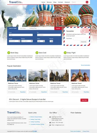 简洁的国外旅游酒店预定网站模板