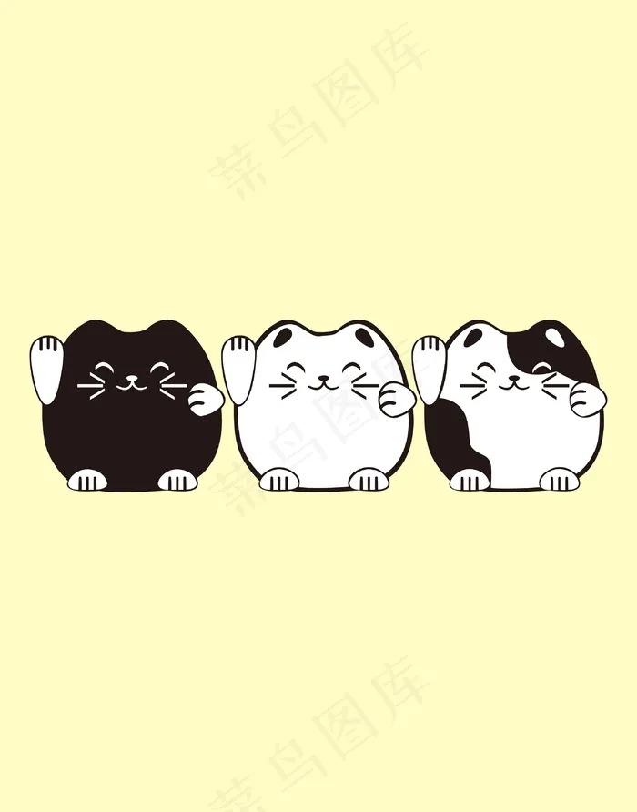 招财猫黑白卡通图案cdr矢量模版下载