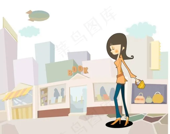 逛街的美女ai矢量模版下载