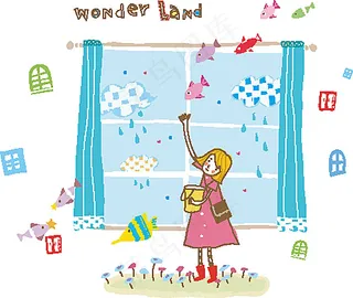 用桶装鱼的小女孩