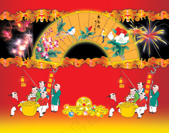 新年喜庆背景 传统节日PSD素材烟...psd模版下载