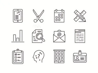 常见办公室的线性图标