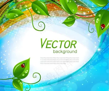 蓝色动感线条 绿叶瓢虫图片