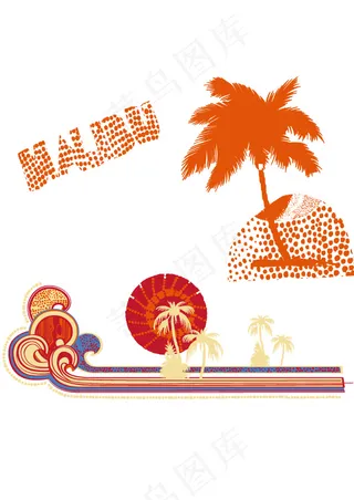印花矢量图 树 度假 棕榈 mal...