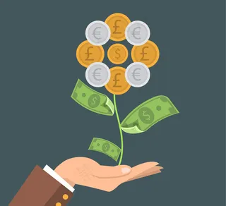 单手托举的金钱之花矢量图