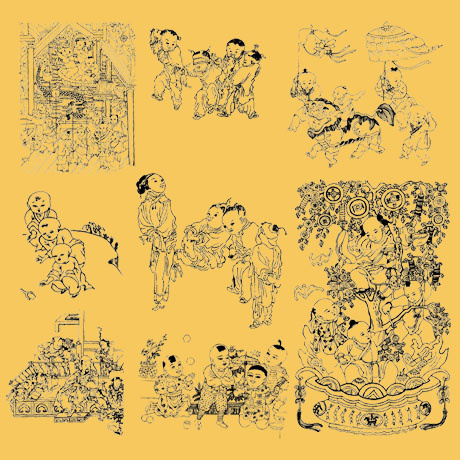 古人生活百趣线描PSD素材-4psd模版下载