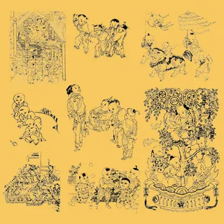 古人生活百趣线描PSD素材-4