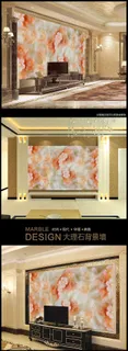 玉雕花开富贵中式壁画背景墙模板