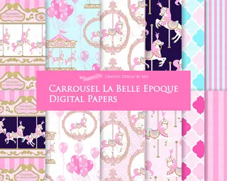 粉色系旋转木马背景图案设计素材