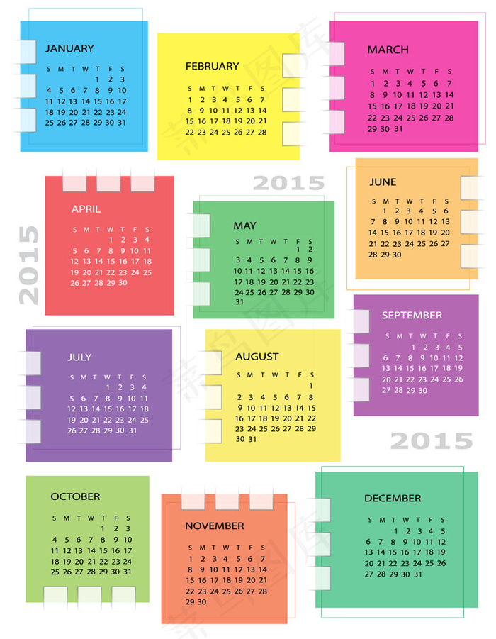 简约色块2015羊年日历ai矢量模版下载