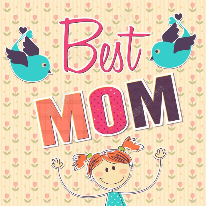 童趣母亲节贺卡矢量素材下载ai矢量模版下载